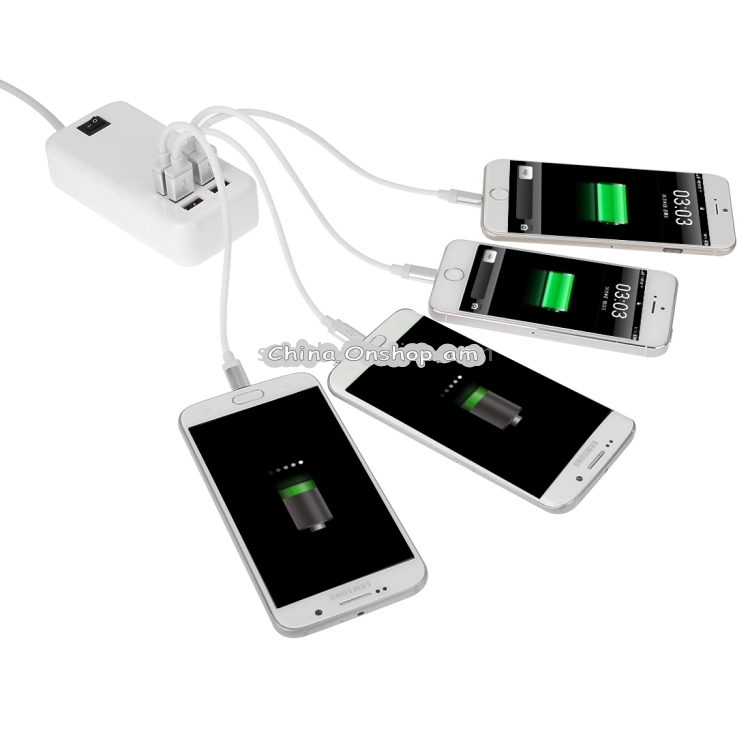6-Ports 30W 5V 6A High Compatibility USB Desktop Charger with Power Button