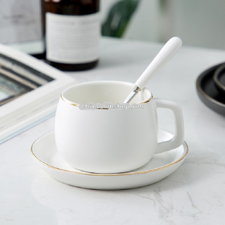 3 in 1 Simple Matte Phnom Penh Water Cup Ceramic Coffee Cup Saucer Spoon Set