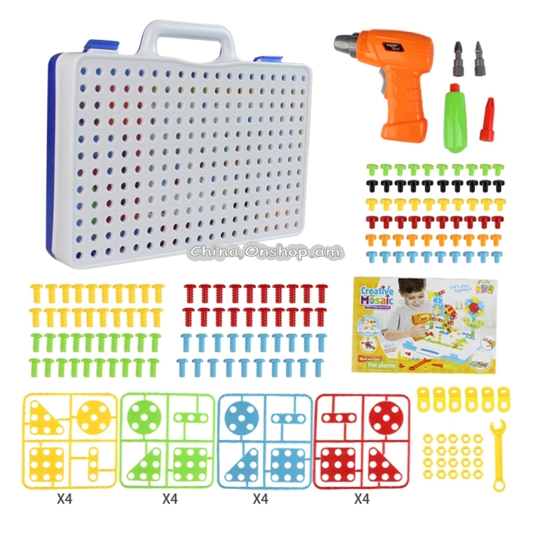 MoFun 608 240 PCS DIY Disassembly Screw Nut Electric Drill Jigsaw Puzzle Educational Toys with Nut Electric