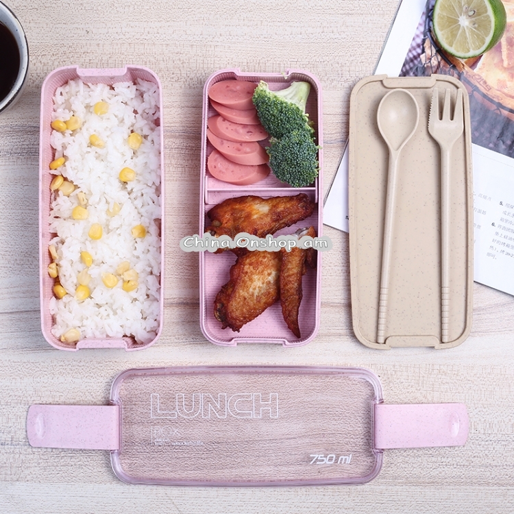 750ml Healthy Material Wheat Straw 2 Layer Lunch Box Dinnerware Food Storage Bento Container Microwave Lunchbox