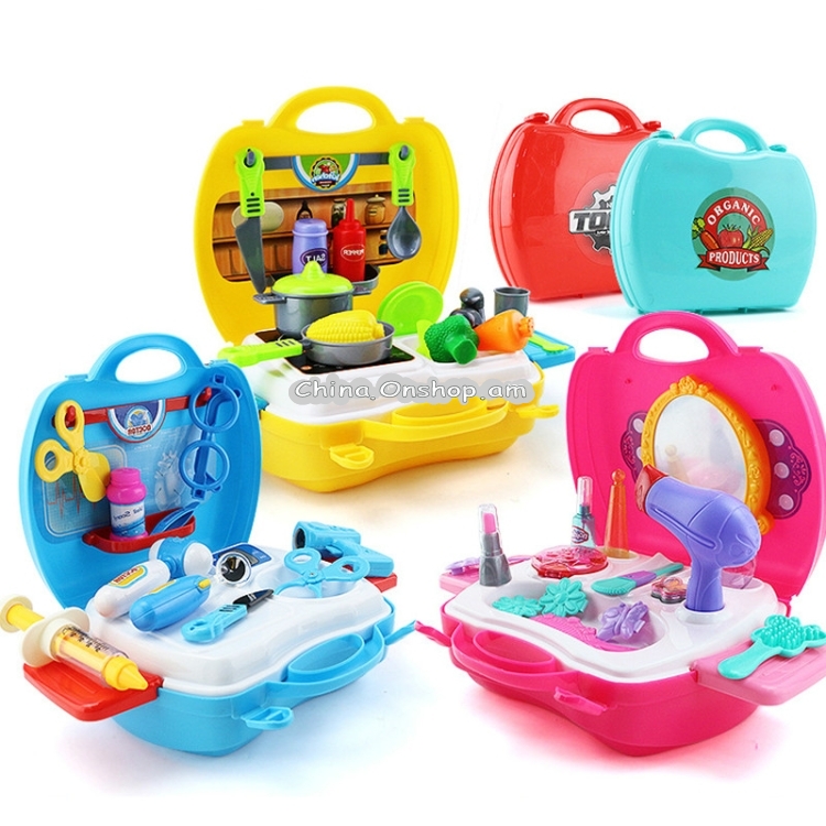 Children Simulation Kitchen Tableware Tool Set Cosmetics Pretend Play House Suitcase Toy