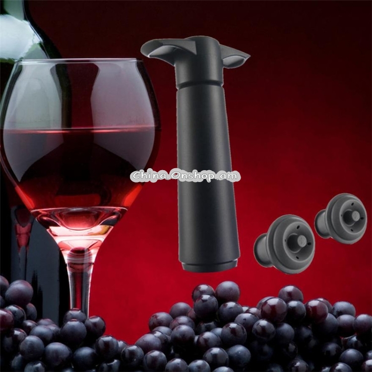 Red Wine Vacuum Pump Freshener Silicone Wine Stopper Set, Specification:Black Pump 2 Stoppers