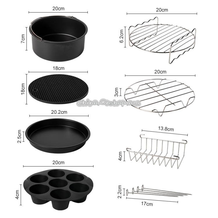 7 in 1 Air Fryer Accessories 7-piece Set for 3.5-5.8QT Type of Baking Basket Double-layer Grill