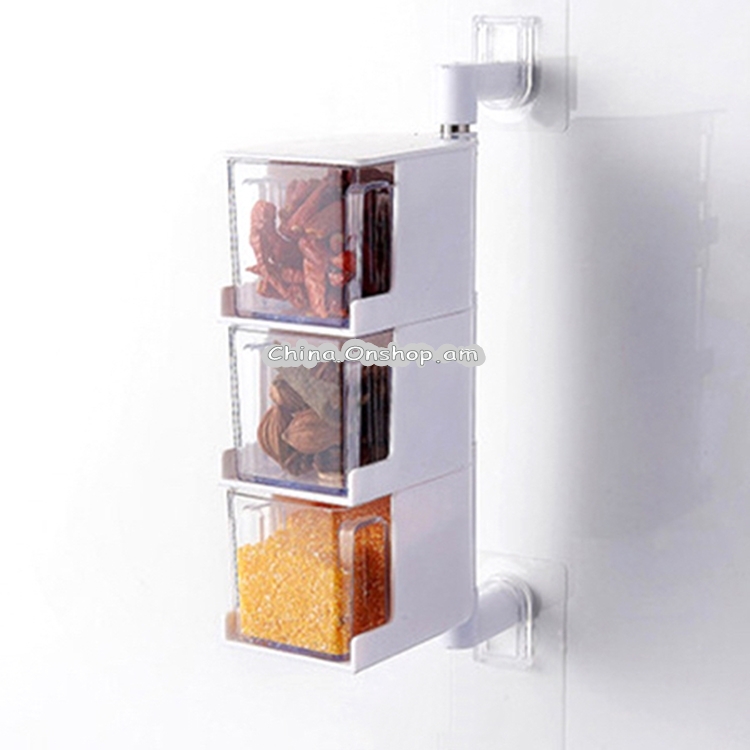 RP-042 Household Wall-mounted Rotating No Drilling Transparent Seasoning Box White