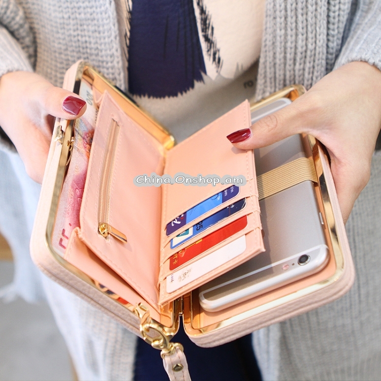 Multifunctional Litchi Texture Buckle PU Ladies Handbag Bow Wallet