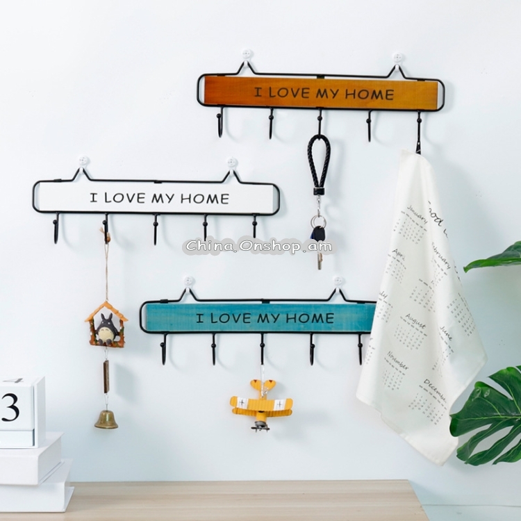 Creative Solid Wood Wrought Iron Hook Pastoral Vintage Door Coat Key Small Hanging Rack, Colour