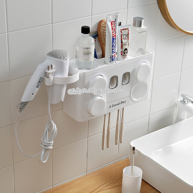Multifunction Family Tooth Brush Holder Easy Install Plastic Bathroom Toothbrush Storage Rack With 4 Cups