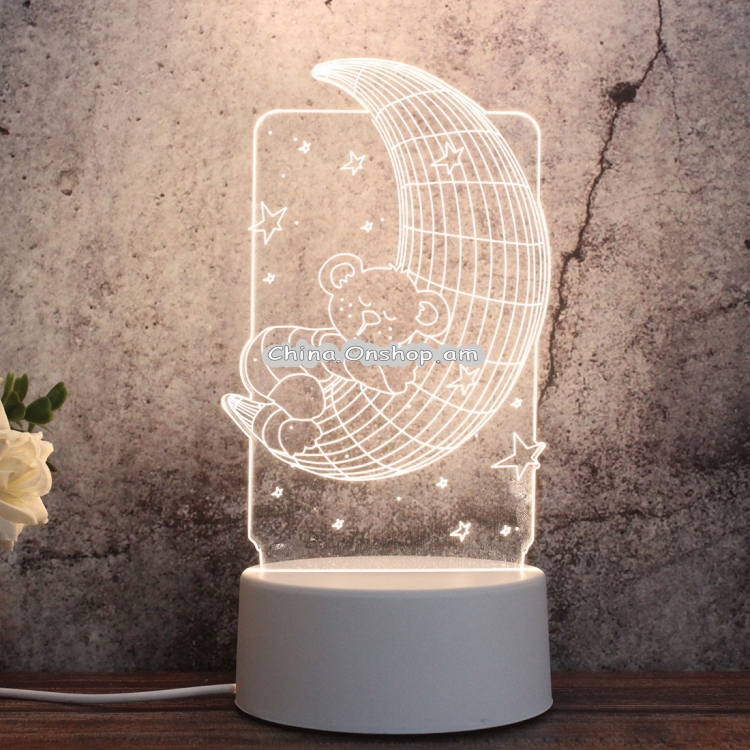 White Base Creative 3D Tricolor LED Decorative Night Light, Button Plug Version, Shape:Moon Bear