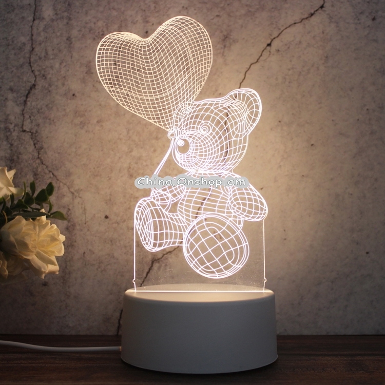 White Base Creative 3D Tricolor LED Decorative Night Light, Button Plug Version, Shape:Love Balloon Bear