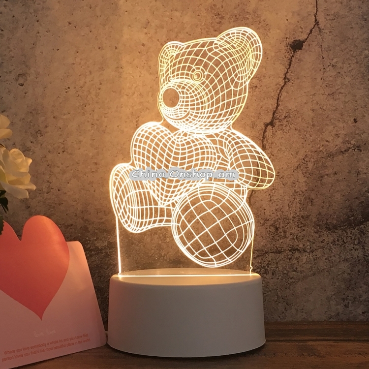 White Base Creative 3D Tricolor LED Decorative Night Light, Button Plug Version, Shape:Love Bear