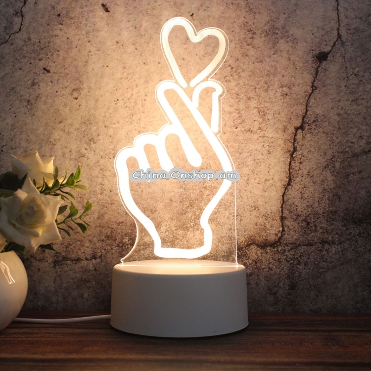 White Base Creative 3D Tricolor LED Decorative Night Light, Button Plug Version, Shape:Heart