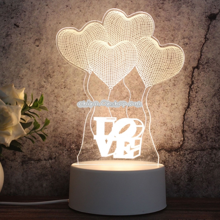 White Base Creative 3D Tricolor LED Decorative Night Light, Button Plug Version, Shape:Love Balloon