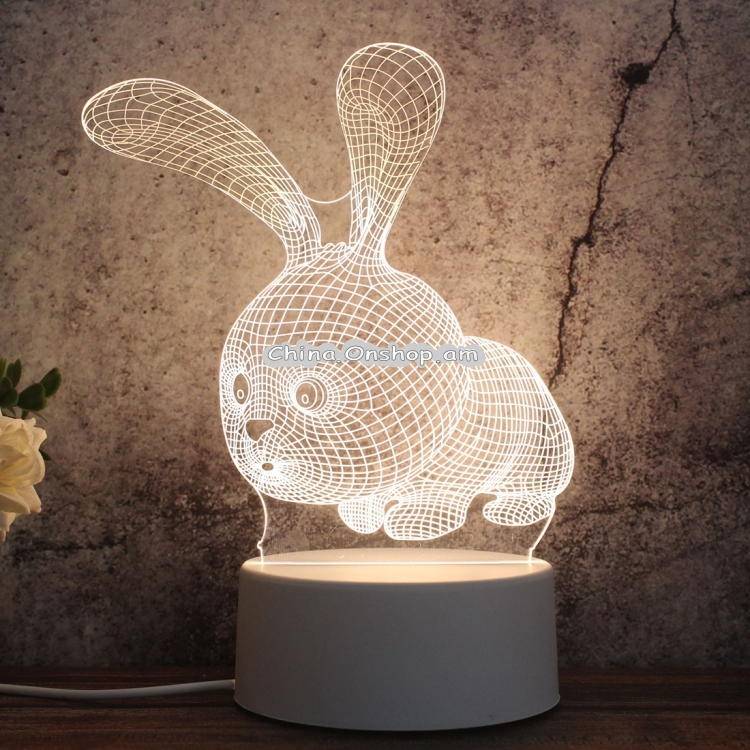 White Base Creative 3D Tricolor LED Decorative Night Light, Button Plug Version, Shape:Rabbit