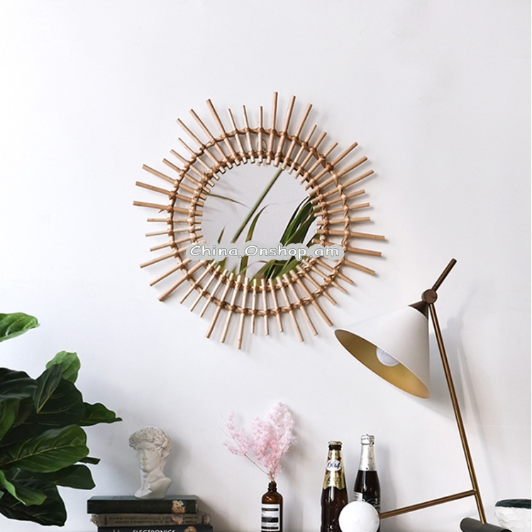 Creative Art Decoration Round Mirror Living Room Wall Hanging Mirror, Style:Rattan elliptical mirror S