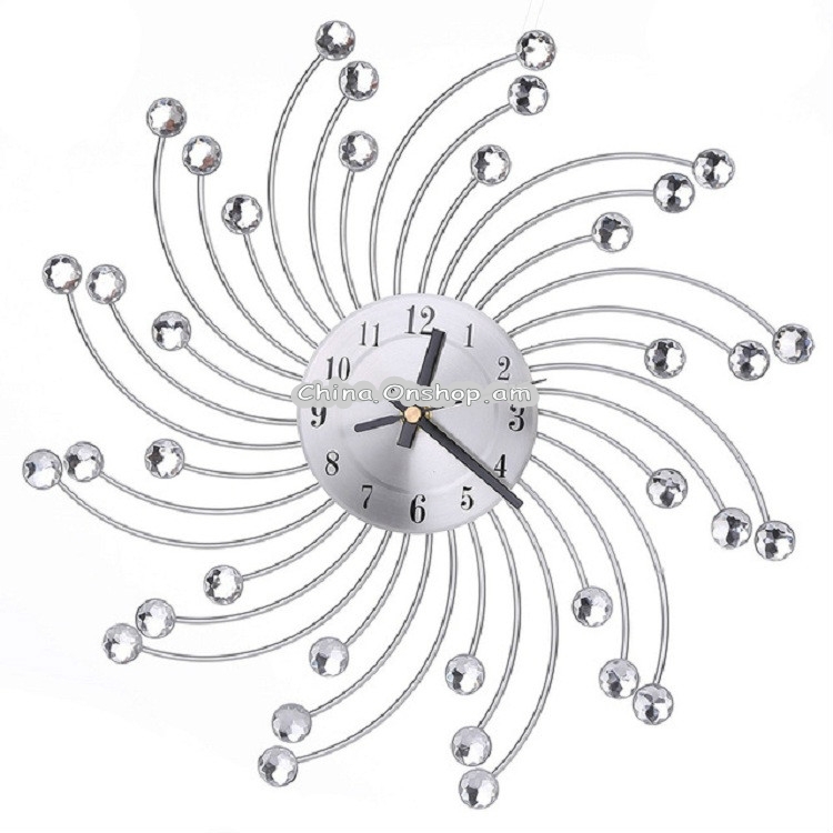 Wrought Iron Crystal Wall Clock Mute Metal Wall Clock for Living Room Bedroom