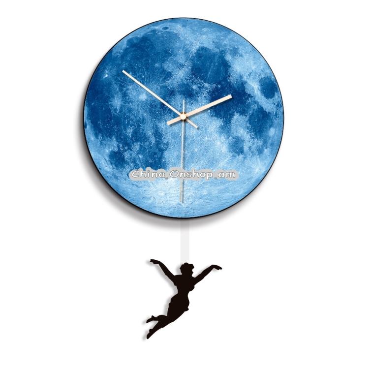 B001-012 Elf Pattern Moon Style Home Living Room Decoration Acrylic Mute Wall Clock