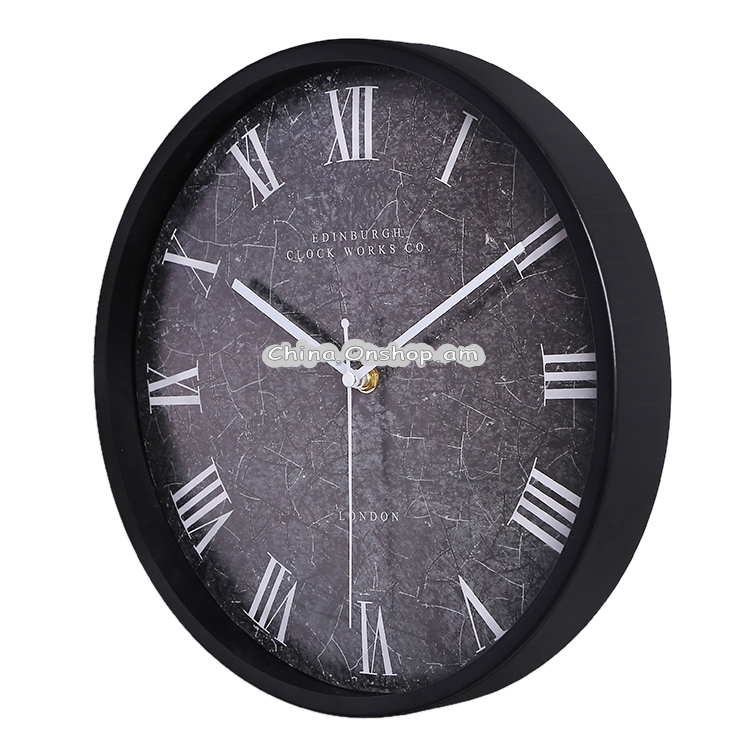 12 inch Creative Decorative Round Shape Roman Numerals Retro Iron Frame Living Room Wall Clock