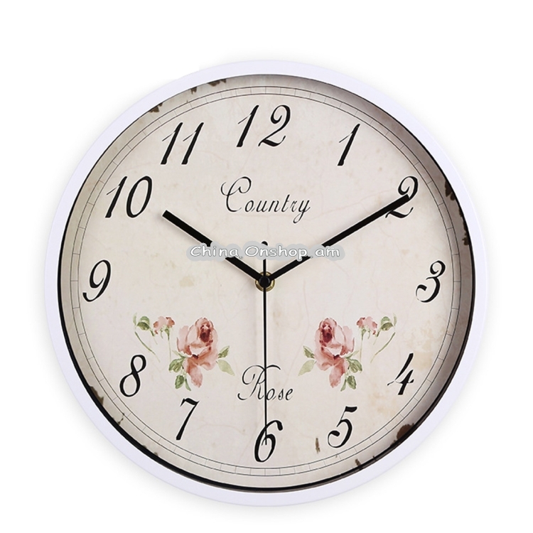 Home Office Silent Non Ticking Rose Pattern 12 inch Round Wall Quartz Clock