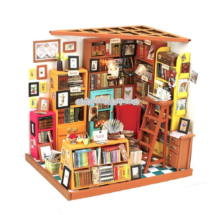 DIY Cottage Handmade Model Creative Assembled Art House, Style:Sam Bookstore