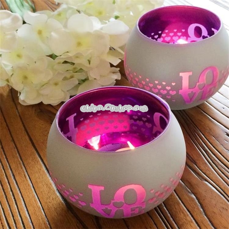 Mosaic Glass Candlestick Retro Ornaments Gift Bar Candle Cup Home Accessories(Plating Love)