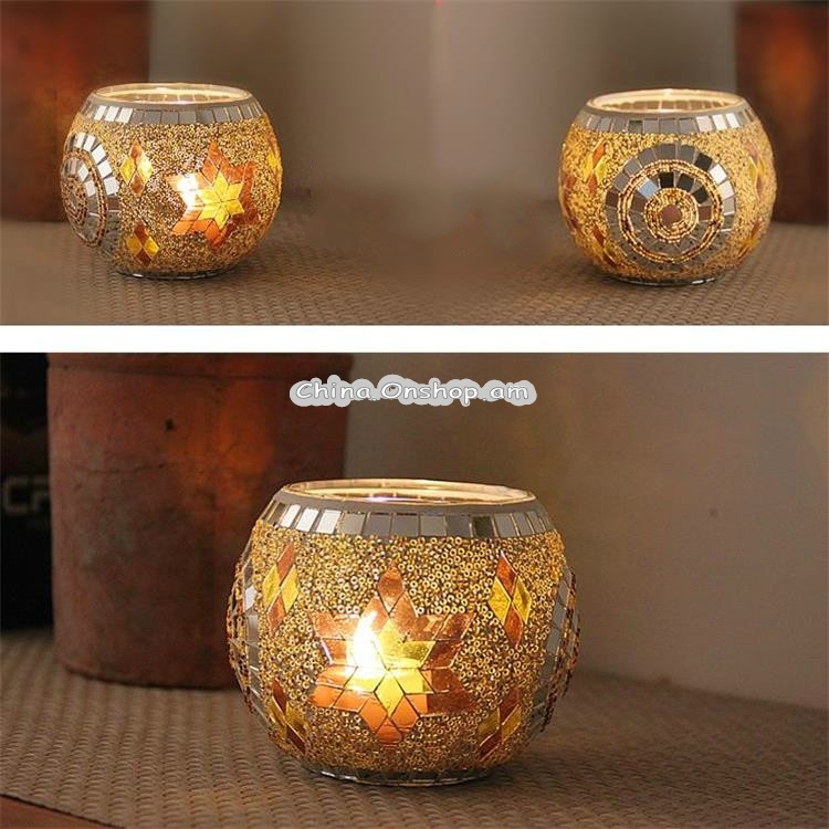 Mosaic Glass Candlestick Retro Ornaments Gift Bar Candle Cup Home Accessories(Starry Moon Fairy)