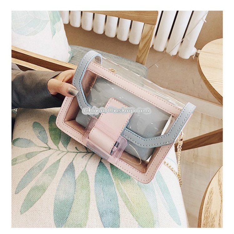 2 in 1 Transparent Shoulder Bag Small Square Bag Ladies Messenger Handbag