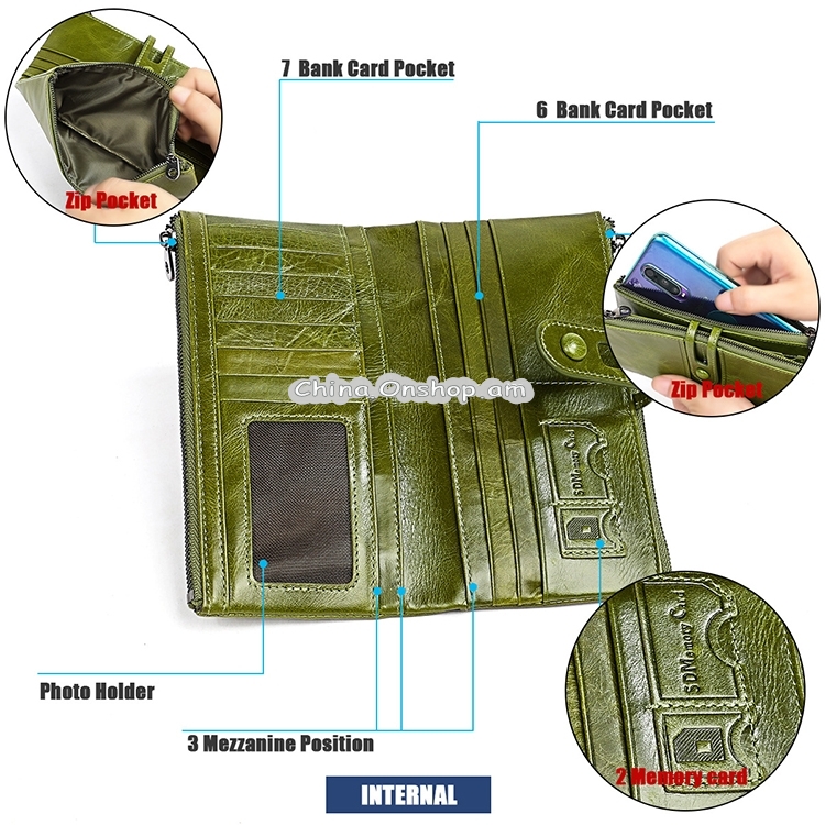 3520 Long Cowhide Leather Folding Anti-magnetic RFID Wallet for Ladies, with Card Slots