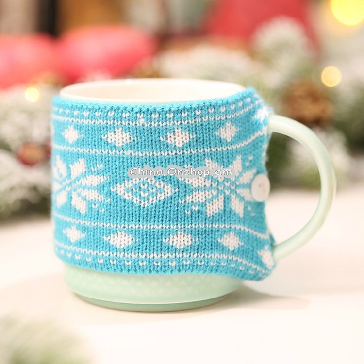 Christmas Home Knit Woven Woolen Cup Set Decoration(Blue Snowflake)