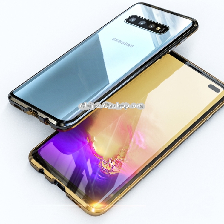Ultra Slim Double Sides Magnetic Adsorption Angular Frame Tempered Glass Magnet Flip Case for Galaxy S10+