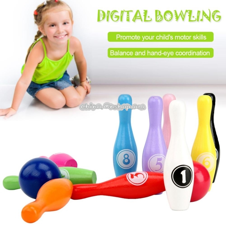 Wooden Cartoon Digital Bowling Children Educational Parent-child Interactive Toys Outdoor Sports Toys