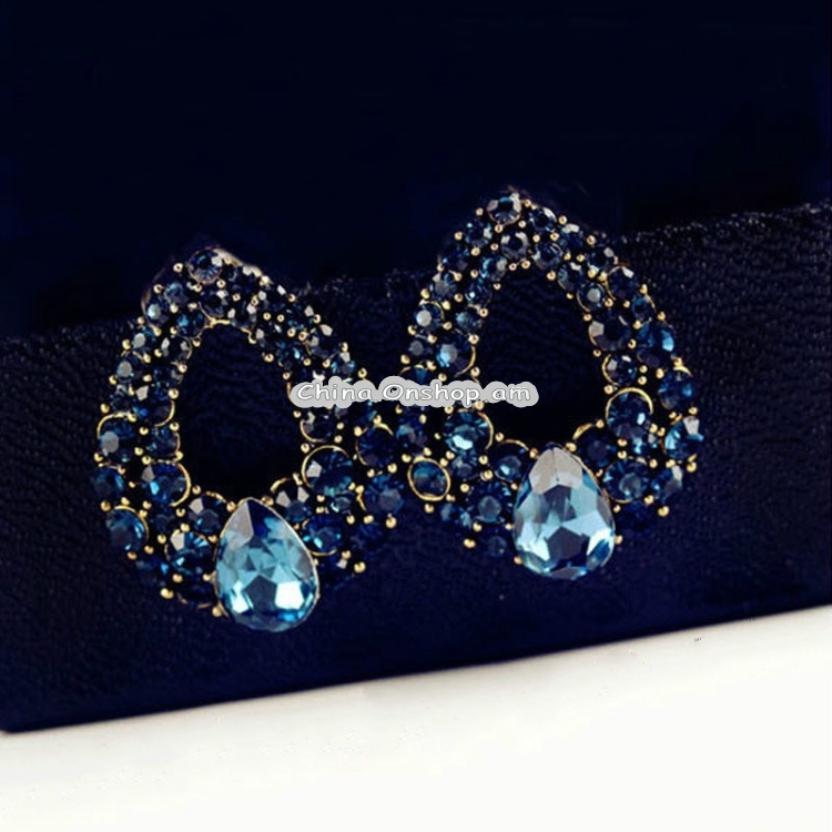 Fashion Women Waterdrop Shape Sapphire Diamond Earring