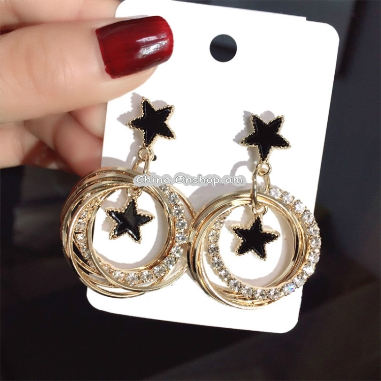 Fashion Geometric Hollow Multi-ring with Diamond Earring for Women(Pentagram)