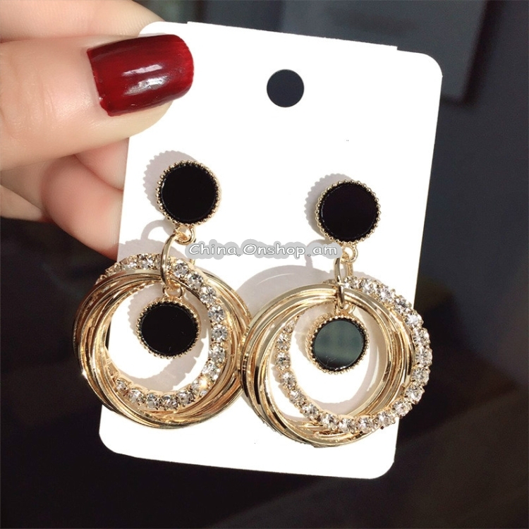 Fashion Geometric Hollow Multi-ring with Diamond Earring for Women(Round)