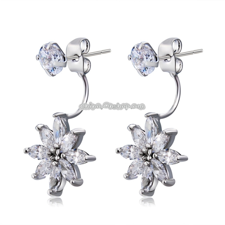 Women Fashion Crystal Flower Inlaid Diamond-Shaped Crystal Earrings