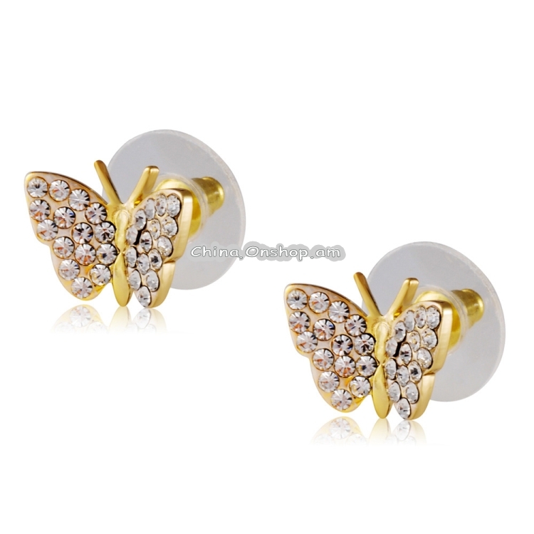 1 Pair Female Butterfly Diamond Shiny Earrings