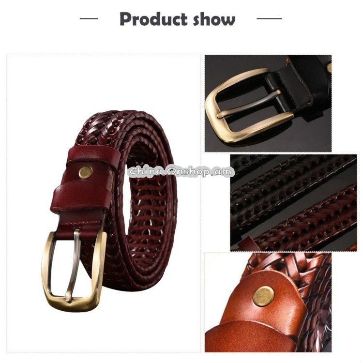 Wide Edition Hand Woven Lacquered Genuine Leather Waistband for Men, Belt Length