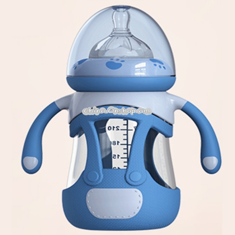 High Borosilicate Glass Baby Bottle with Silicone Sleeve, Capacity