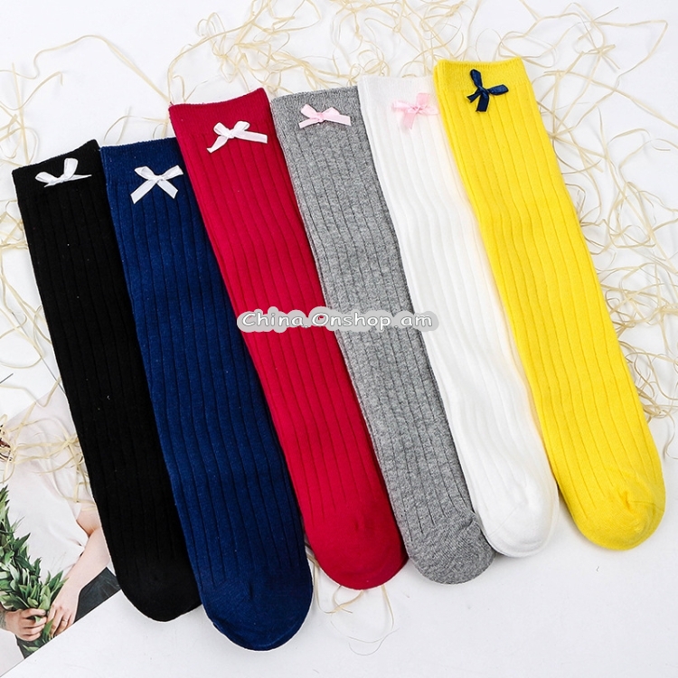 Spring Knitted Combed Cotton Bow Children Thigh Stocks
