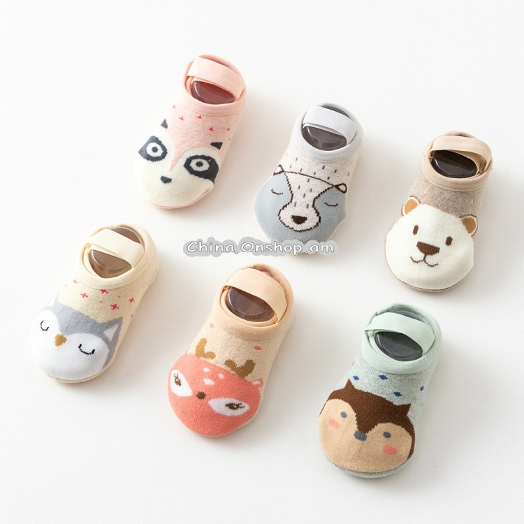 Baby Socks Newborn Cartoon Terry Cotton Children Autumn Winter Non-slip Socks, Size:M(Coffee Bear)