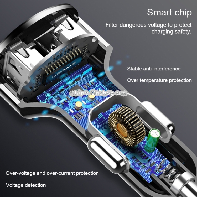 WIWU QC200 36W Mini Intelligent Digital Display Dual USB Car Charger