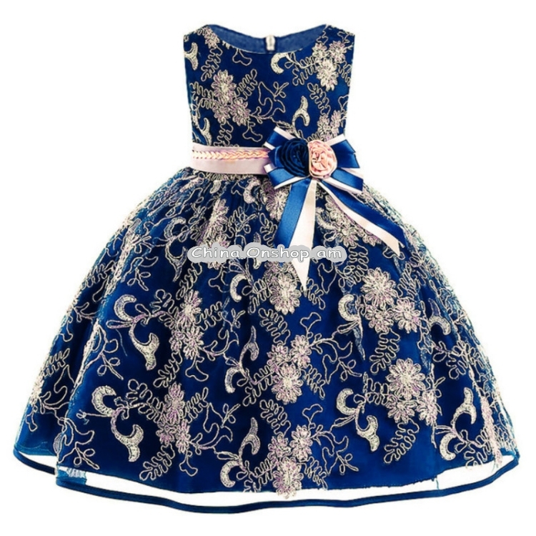 Girls Gold Silk Embroidery Sleeveless Dress Wedding Dress