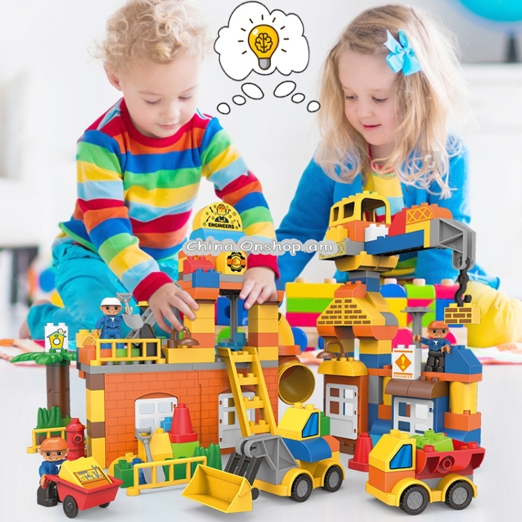 Construction Truck Excavator Large Particle Building Blocks Children Baby Education DIY Toys 183 PCS