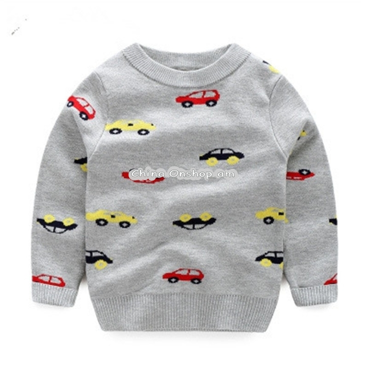Car Print Long Sleeve Pullover Autumn Winter Children Sweatshirt