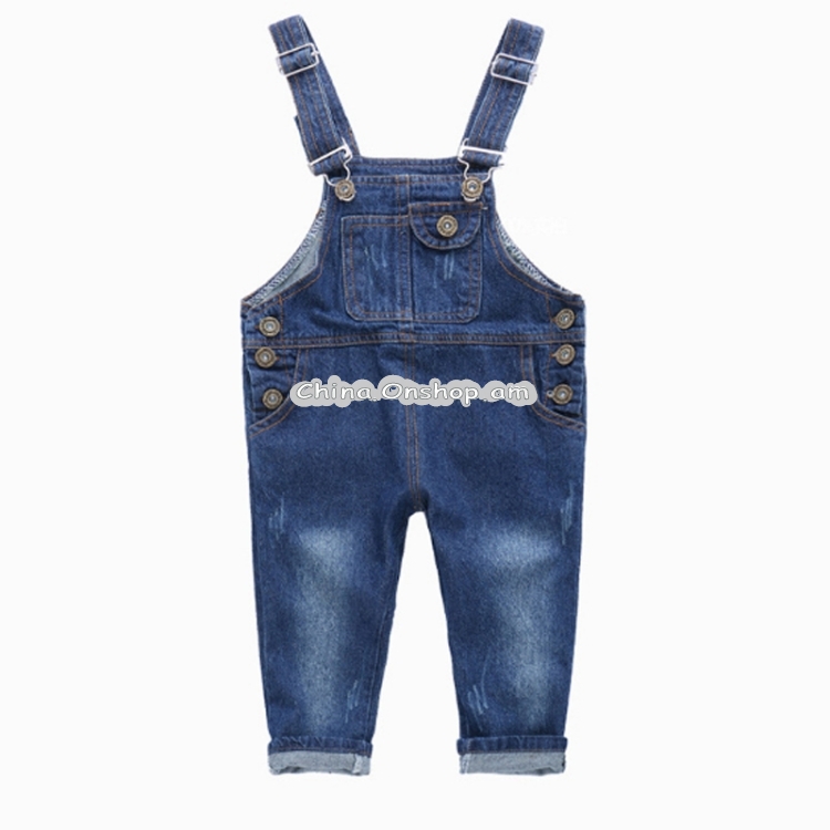 Children Cotton Denim Copper Buckle Dungarees Suspender Trousers