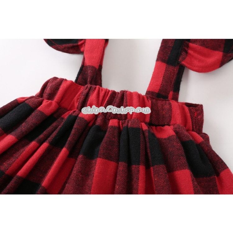 Girls Wild Red Plaid Suspenders Skirt