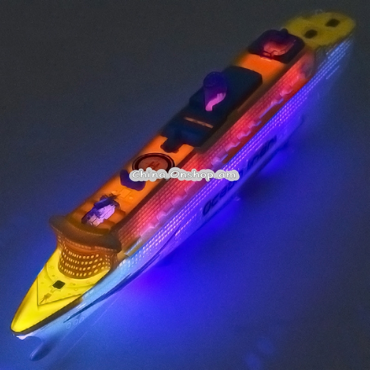 Children Toy Simulation Electric Boat Model Music Light Cruise Wheel with Colorful Lights and Siren