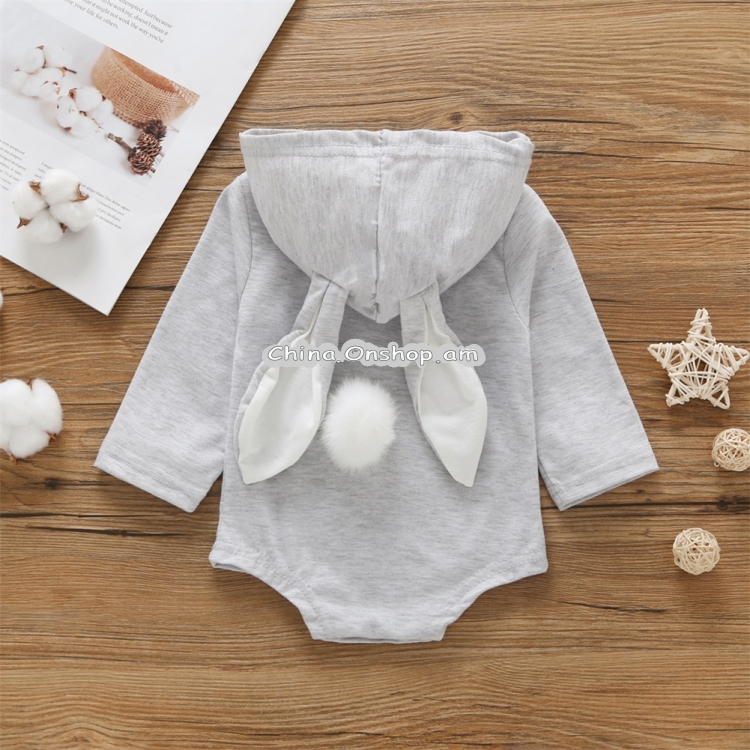 Lovely Newborn Baby Girls Cartoon Rabbit Ear Romper Hooded Kids Jumpsuit Outfits