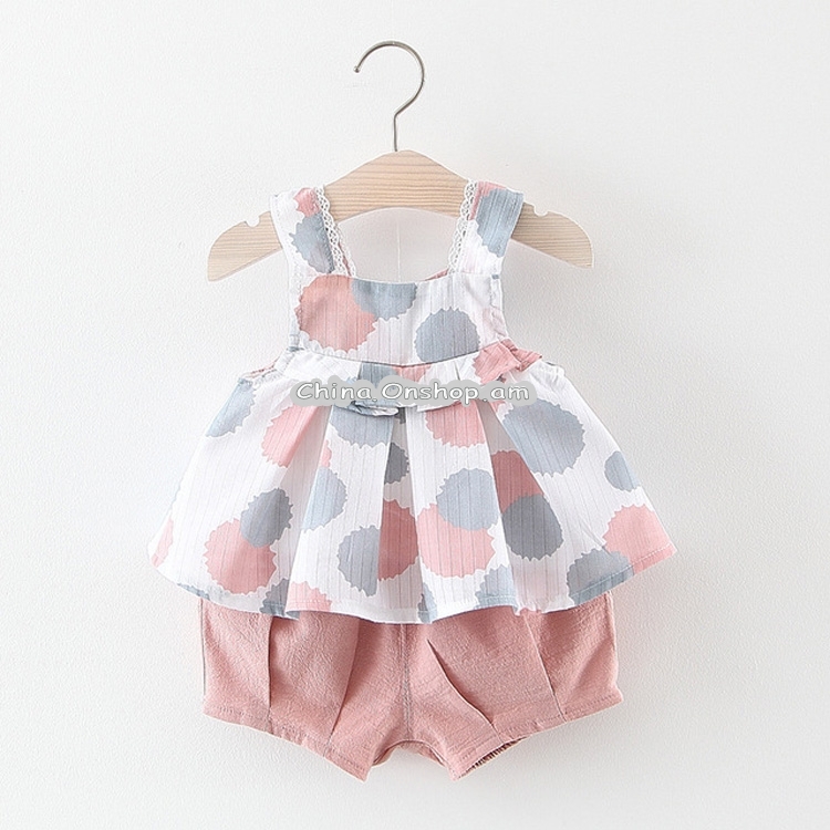 Summer Girls Two-color Dots Sling Top + Shorts Set