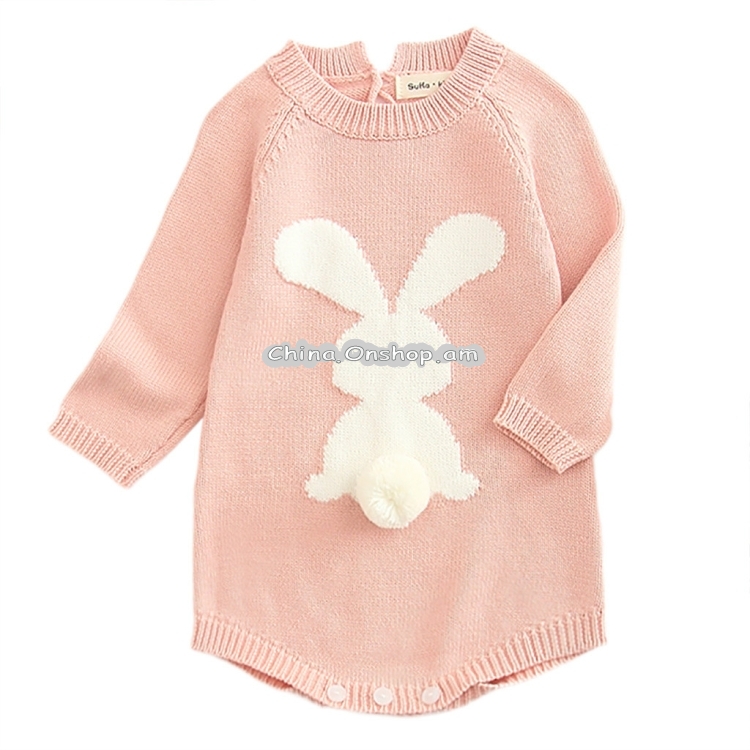 Spring and Autumn Cartoon Bunny Knit Sweater Female Baby Siamese Long Sleeve Climbing Suit