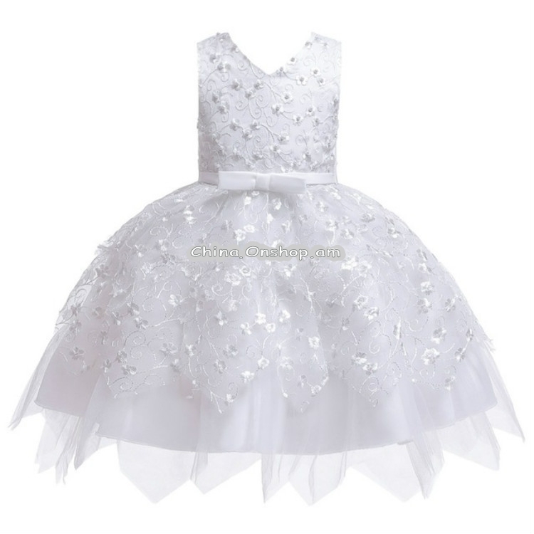 Girls Irregular Embroidered Beaded Bow-knot Tutu Sleeveless Dress Show Dress